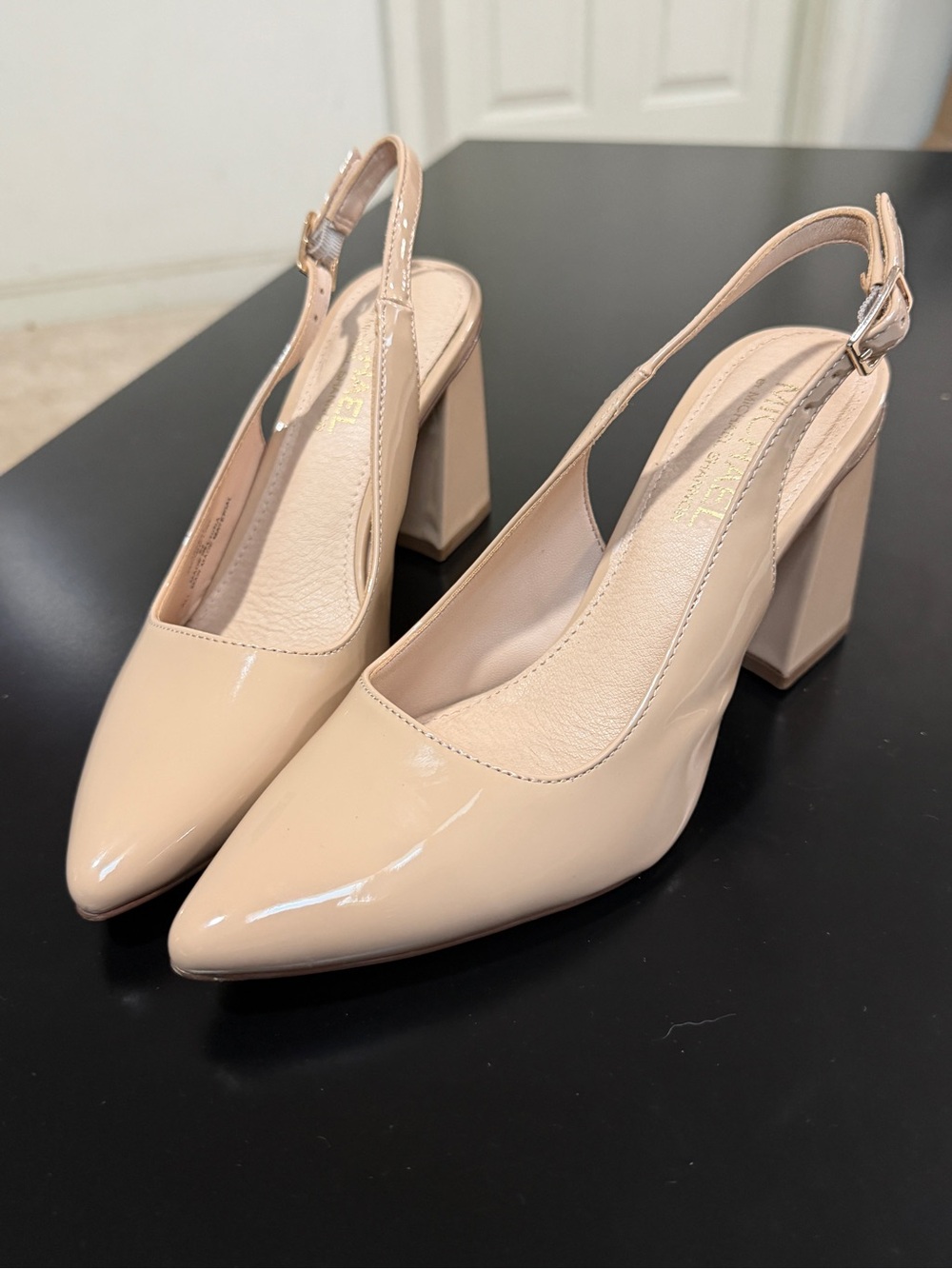 Slingback Patent Michael Shannon Block Heel Pumps - Nude